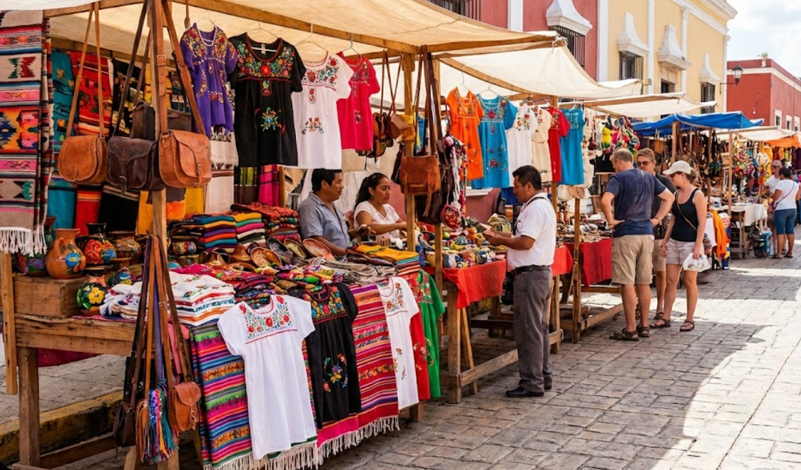 Valladolid outdoor craft market scene.