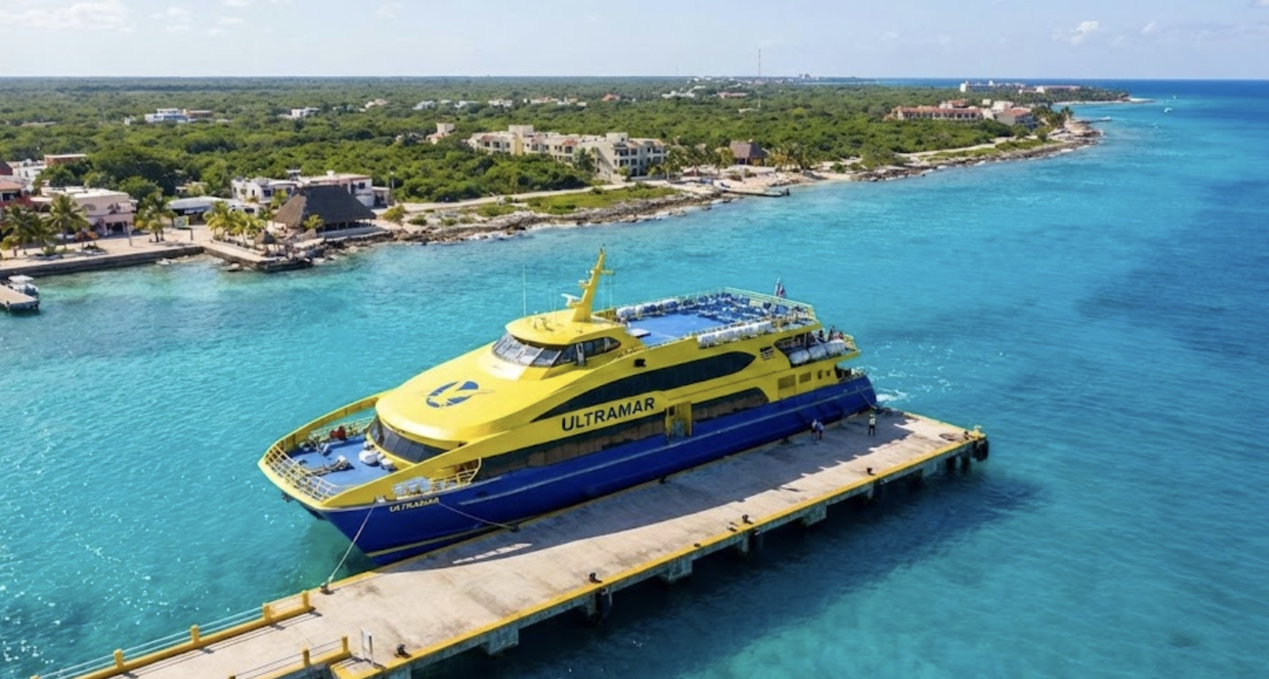Ultramar ferry at Playa del Carmen pier heading to Cozumel Island.